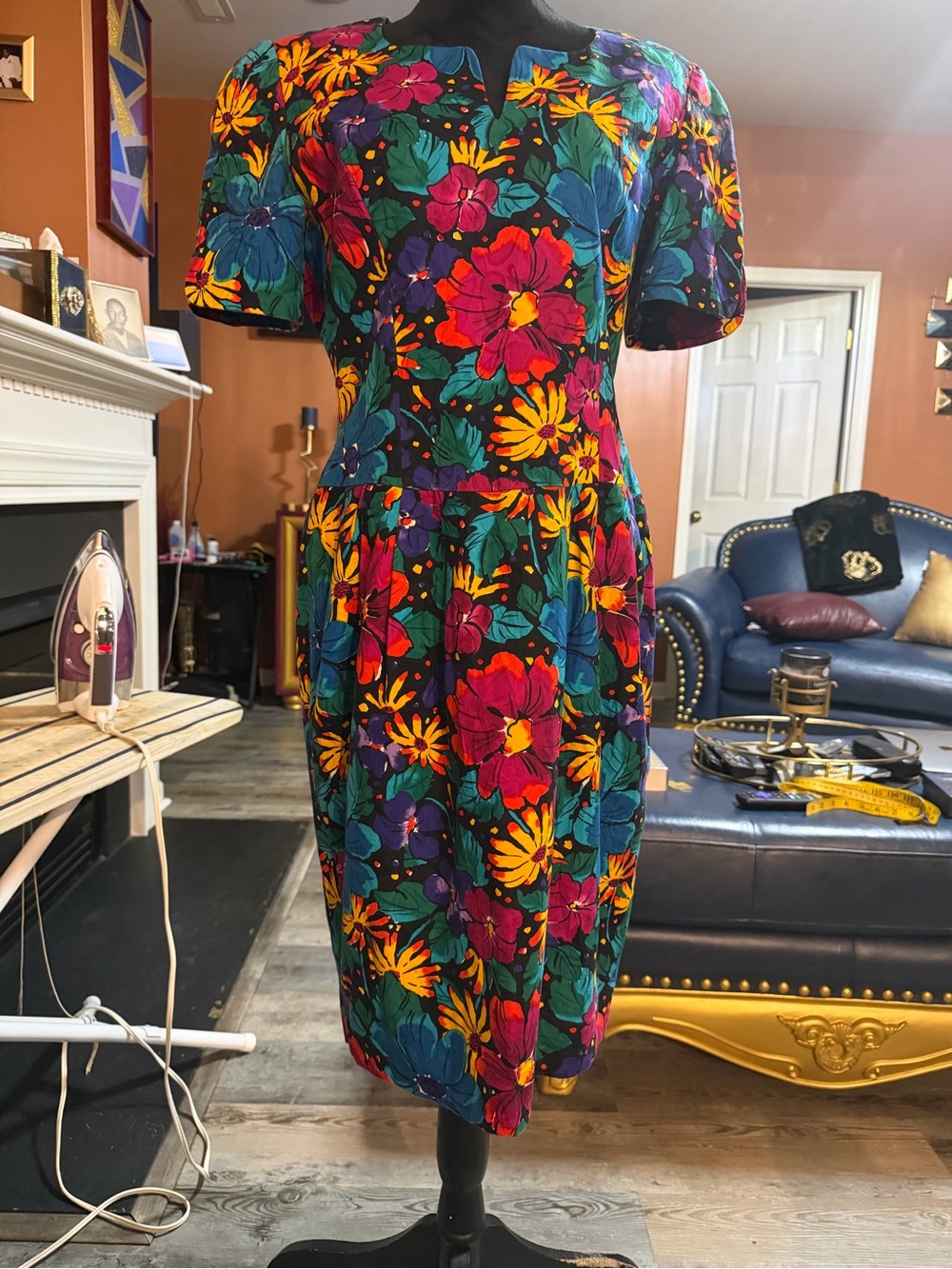 Talbots Black Midi Dress with Vibrant Floral Print